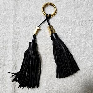 Black Leather Tassle Handbag Charm with "T" "B" Initials